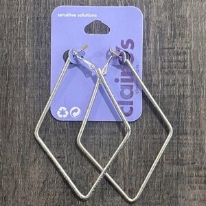 💞 New Large Diamond Silver-tone Sensitive Solutions Textured Hoop Earrings